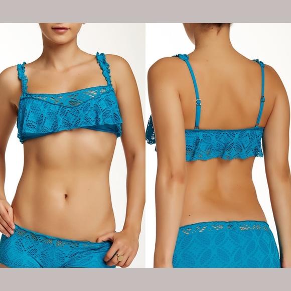 NWT BECCA Ritual Flounce Bikini Top in‎ Teal Blue [SZ Large ] - Picture 1 of 3